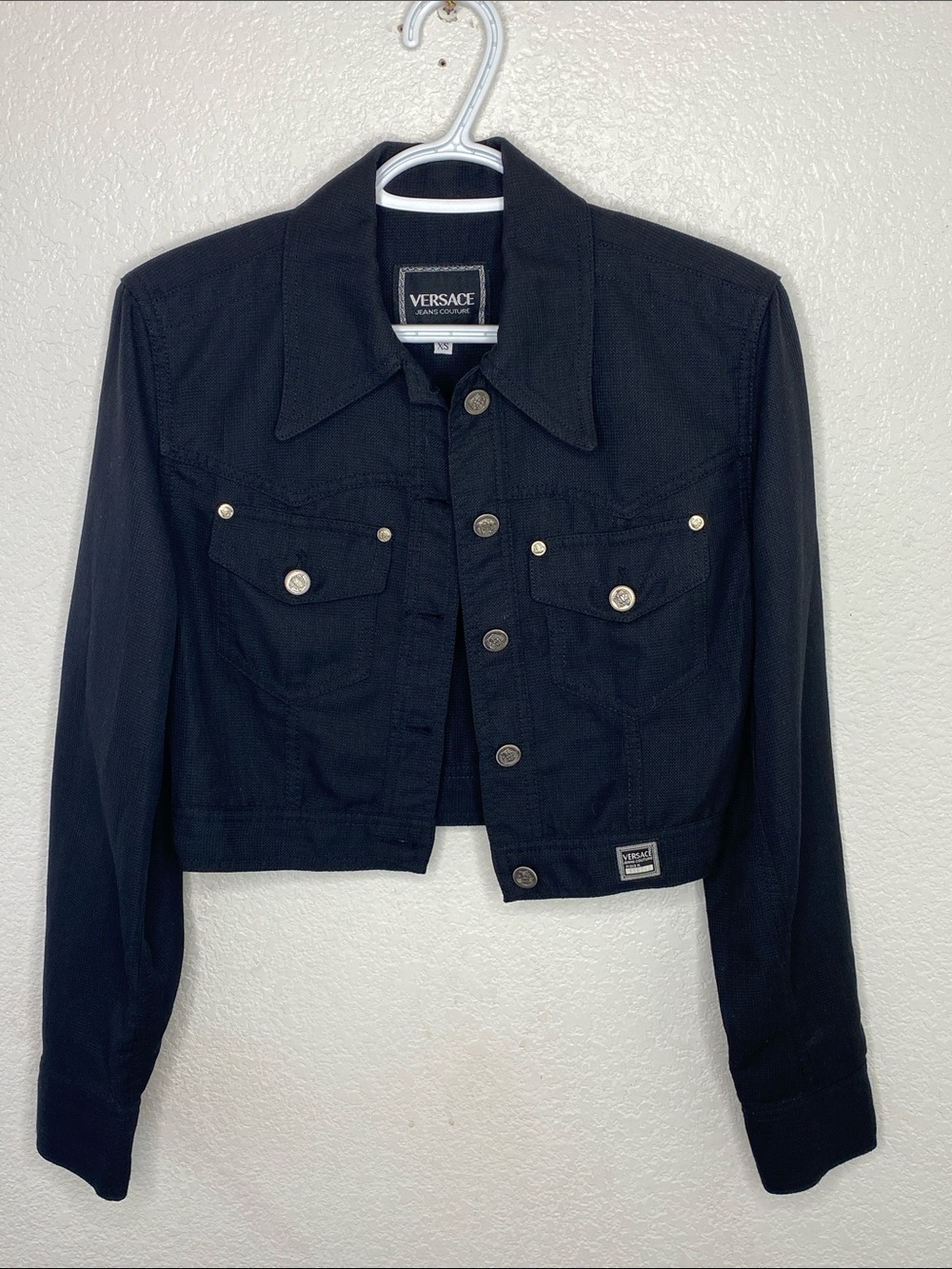 Versace Jeans Couture 1990s  Black Cropped  Jacket (856792) w/ Medusa Buttons XS